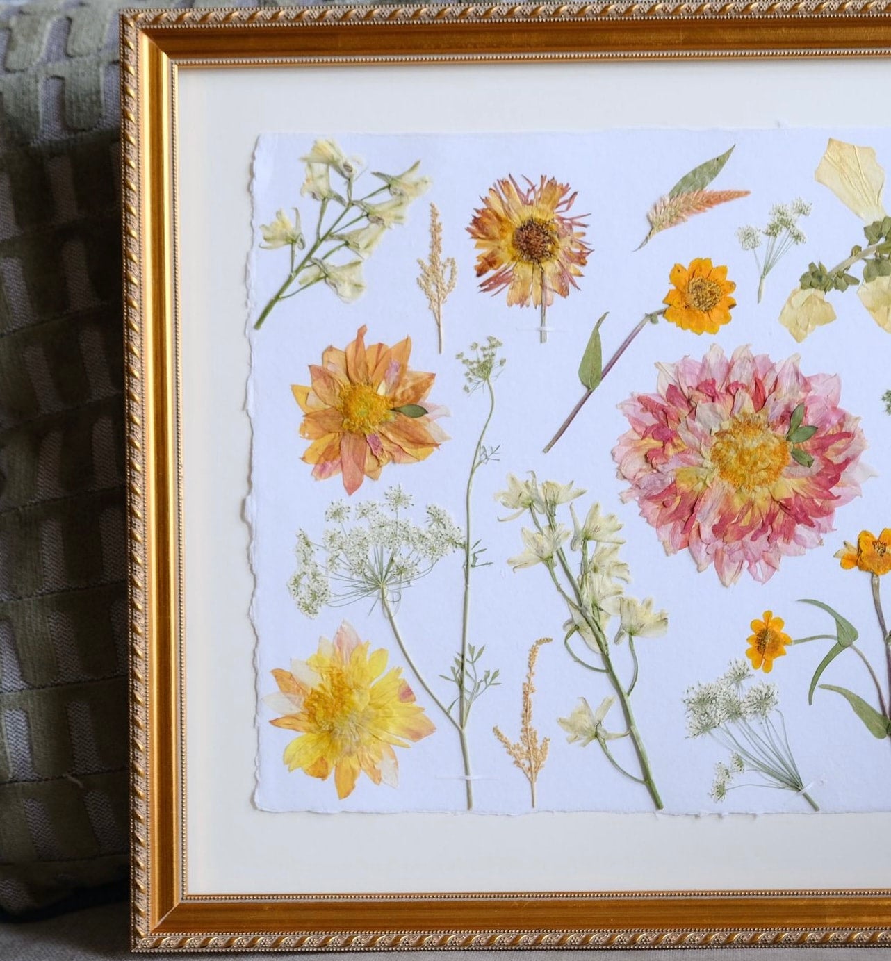 Pressed Bridal Bouquet | Vintage Gold Frame Large | The Printed Paige Goods